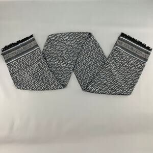 EMPORIO ARMANI Grey Navy Logo Viscose Blend Scarf